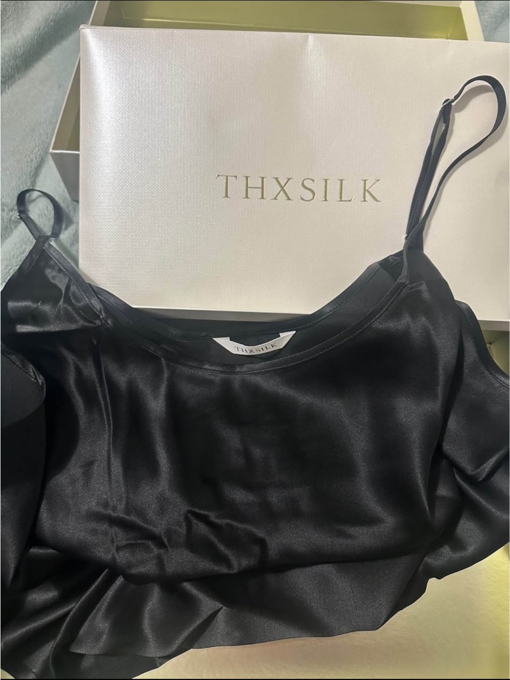 THX Silk PJ Set (100% Mulberry Silk) Size XL Black Tank Top and Shorts